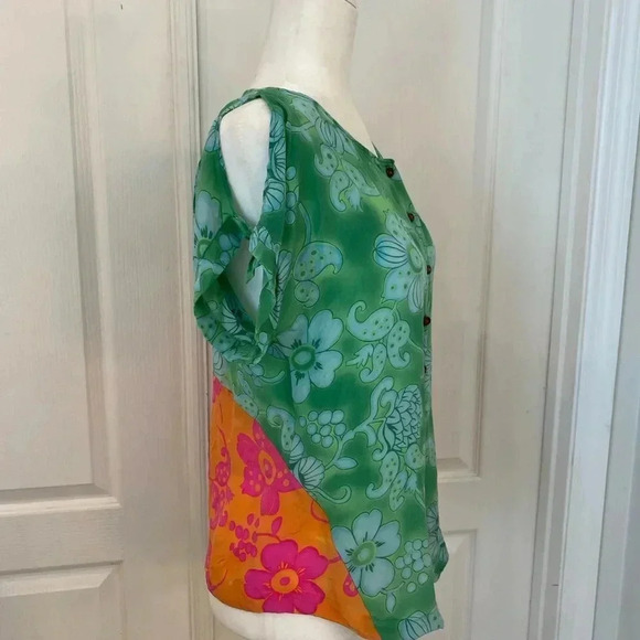 Anthropologie Vanessa Virginia Silk Fata Morgan Button Slit Sleeve Blouse - Picture 6 of 9